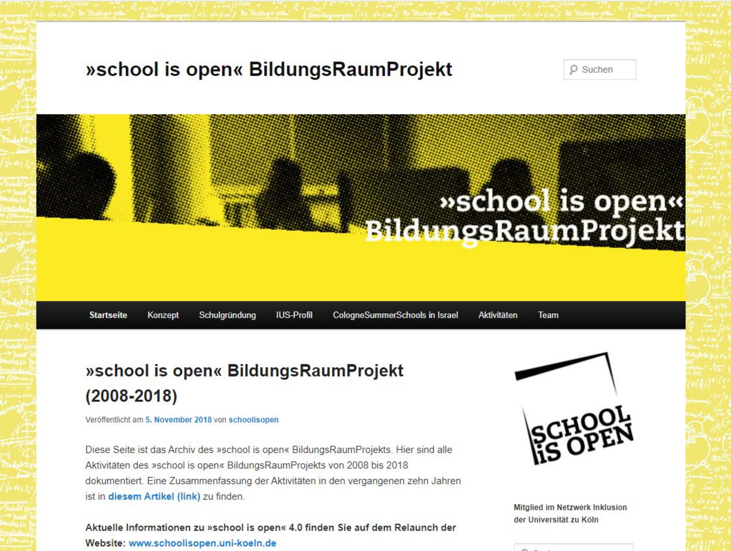 Screenshot der alten Website von »school is open« 